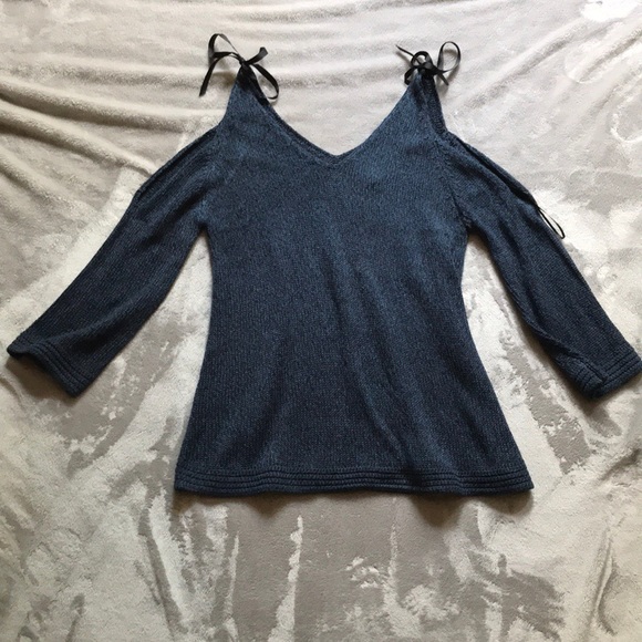 Lauren Conrad Dark Blue Sweater with Ribbon Ties - Picture 3 of 7